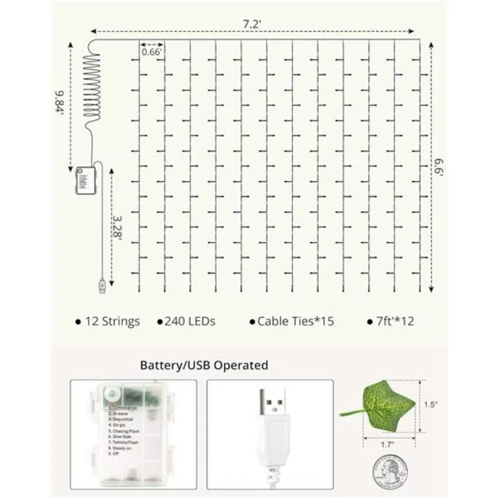 LED Ivy Garland 84Ft 12 Pack Fairy String Lights USB Battery Indoor Outdoor Deco